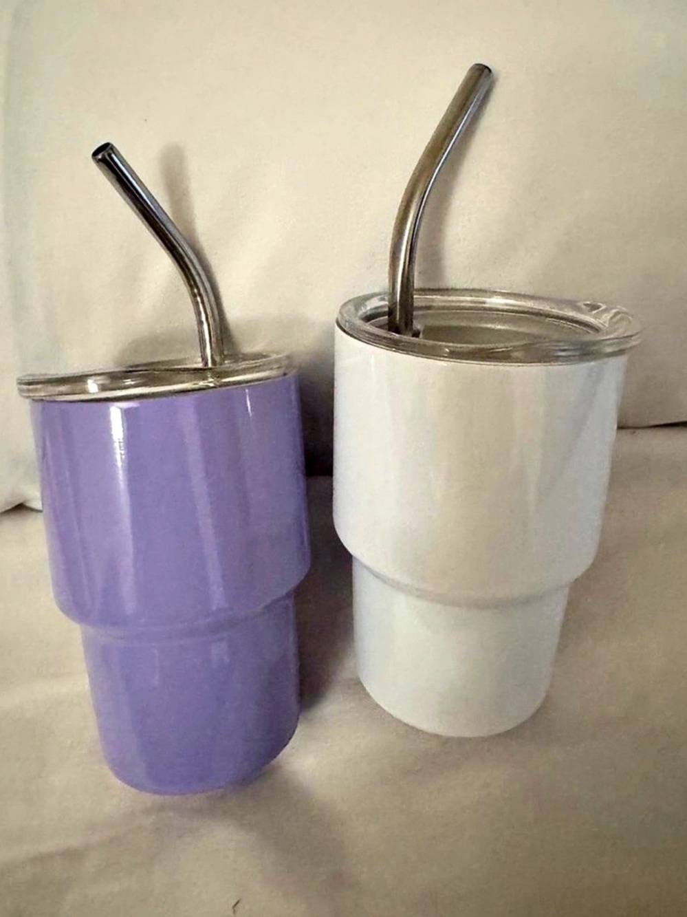 Mini Purple & White Tumblers with Straws